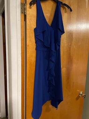 BCBGMaxAzria Royal Blue Asymmetrical Ruffle Dress